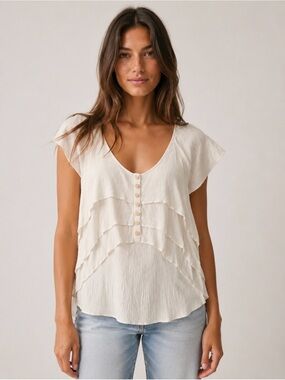 Banana Republic Heritage Silk Ivory Layered Ruffle Blouse Flutter Sleeve Top S
